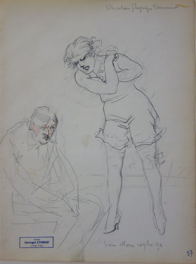 Georges CONRAD : La femme en colère, Dessin original signé