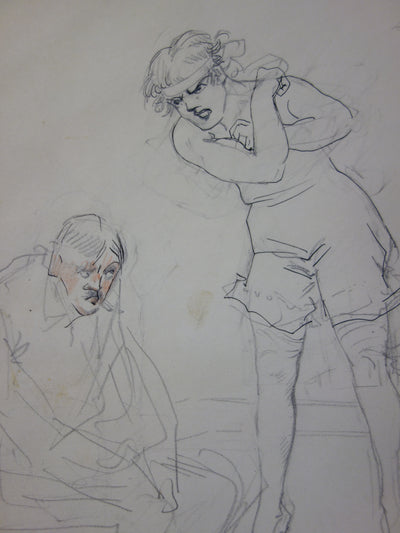 Georges CONRAD : La femme en colère, Dessin original signé