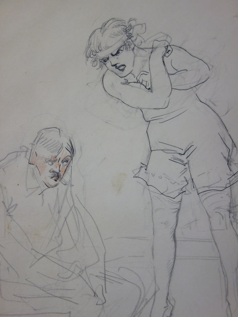 Georges CONRAD : La femme en colère, Dessin original signé