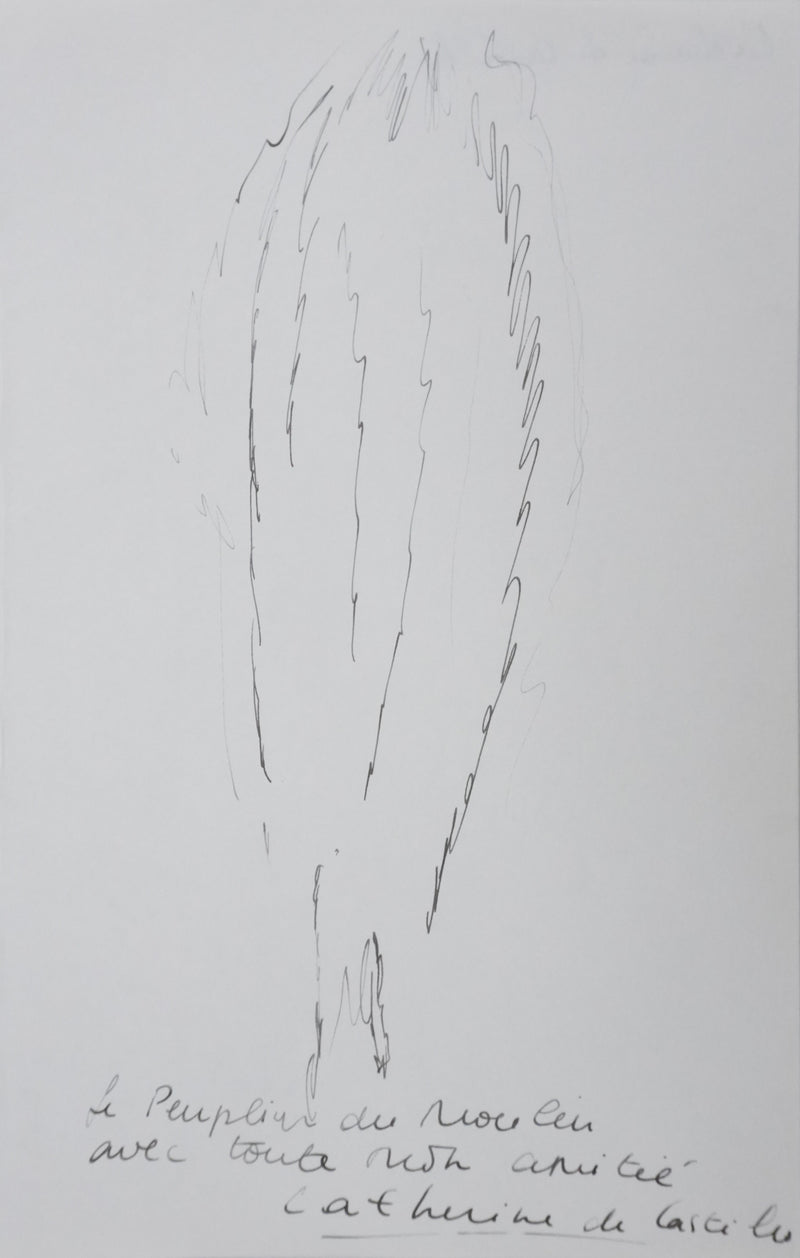 Catherine DE CASTILHO : Le peuplier, Autographe et dessin original signé