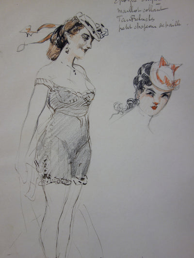 Georges CONRAD : A la plage, Dessin original signé