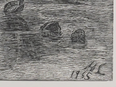 Herbert LESPINASSE : Sirène et coquillages, Gravure sur bois originale signée