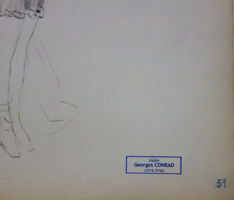 Georges CONRAD : A la plage, Dessin original signé