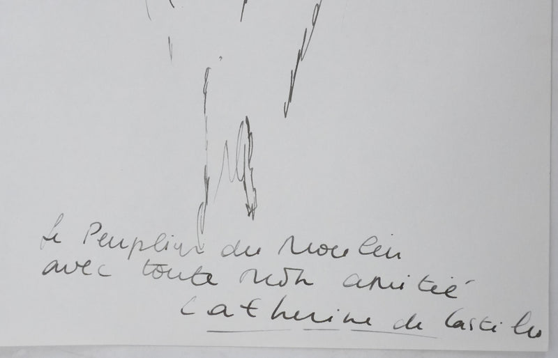 Catherine DE CASTILHO : Le peuplier, Autographe et dessin original signé