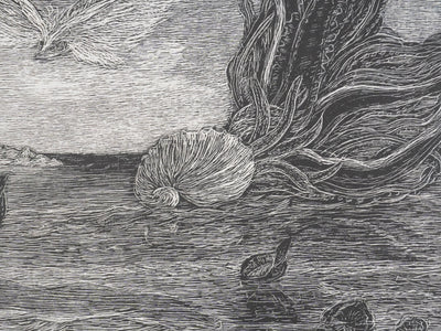 Herbert LESPINASSE : Sirène et coquillages, Gravure sur bois originale signée