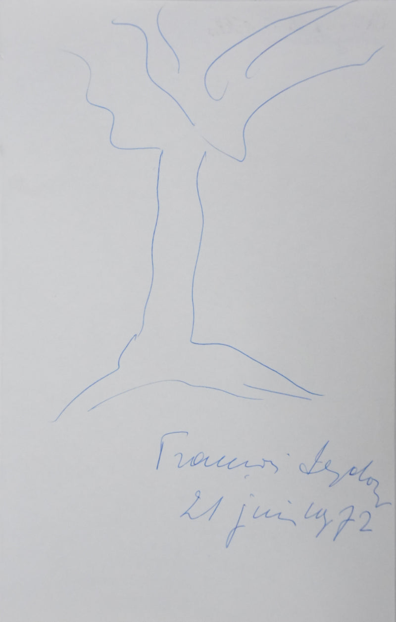 François SEYDOUX : Forme botanique, Autographe et dessin original signé