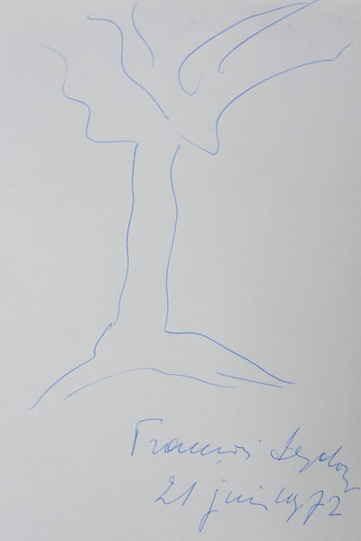 François SEYDOUX : Forme botanique, Autographe et dessin original signé