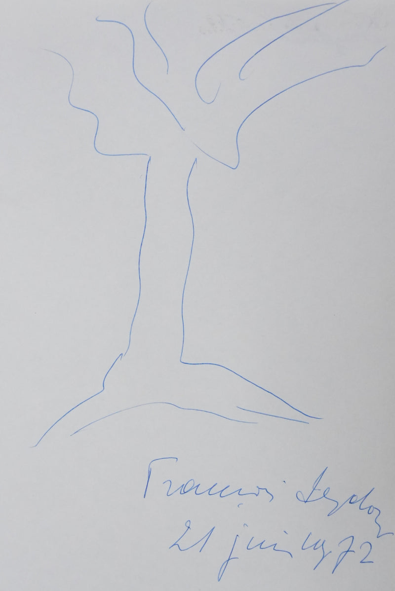 François SEYDOUX : Forme botanique, Autographe et dessin original signé