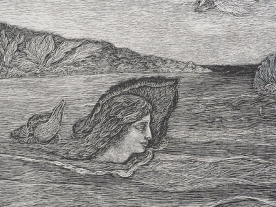 Herbert LESPINASSE : Sirène et coquillages, Gravure sur bois originale signée