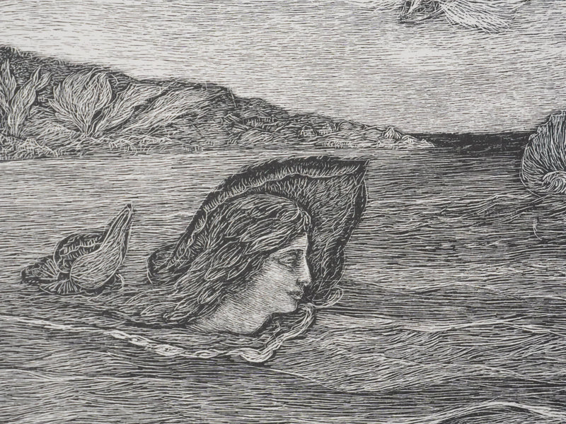 Herbert LESPINASSE : Sirène et coquillages, Gravure sur bois originale signée