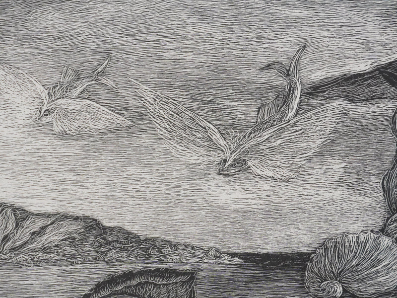 Herbert LESPINASSE : Sirène et coquillages, Gravure sur bois originale signée