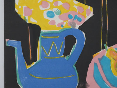 Roger BEZOMBES : Nature morte à la nappe verte, Lithographie originale