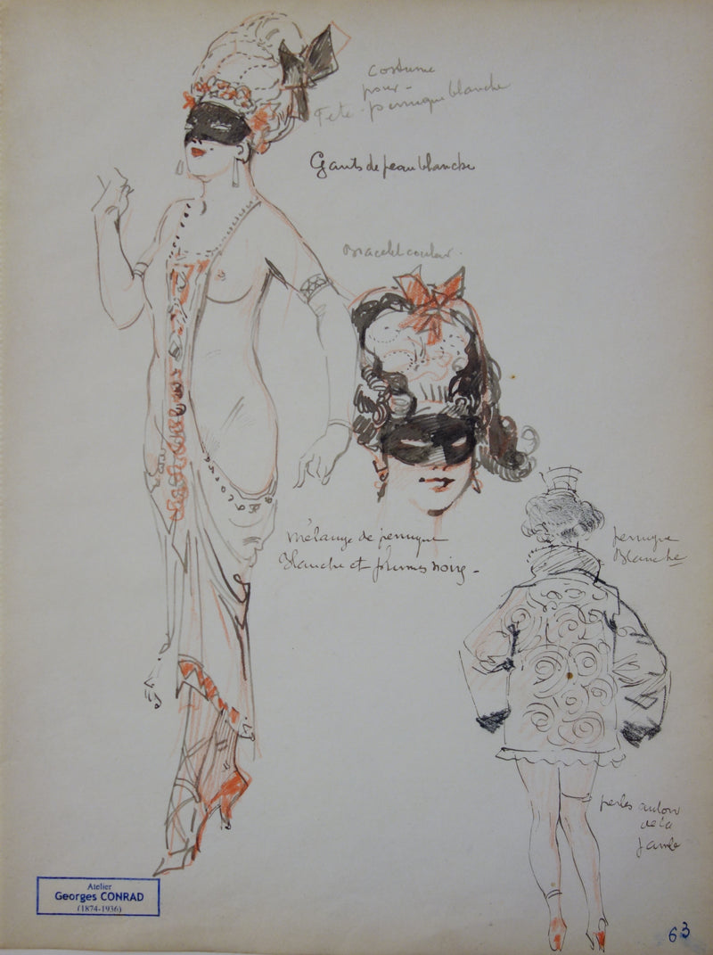 Georges CONRAD : Costume pour le bal masqué, Dessin original signé