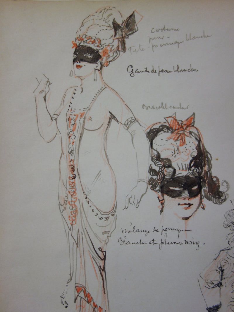 Georges CONRAD : Costume pour le bal masqué, Dessin original signé