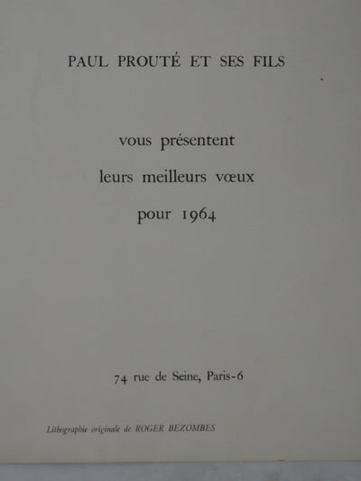 Roger BEZOMBES : Nature morte à la nappe verte, Lithographie originale