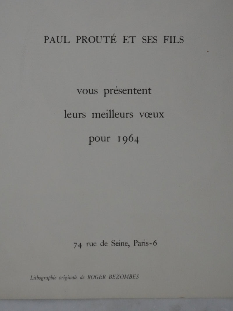 Roger BEZOMBES : Nature morte à la nappe verte, Lithographie originale
