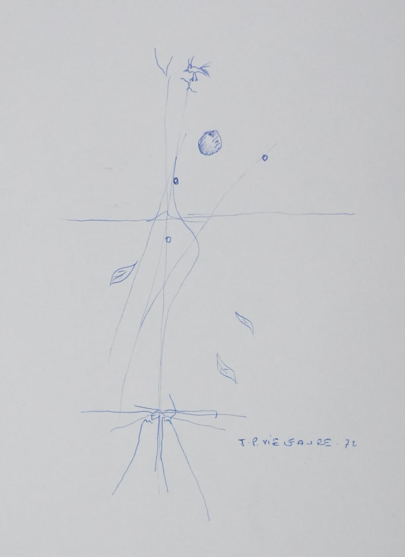 Jean-Pierre VIELFAURE : Composition végétale, Dessin original signé