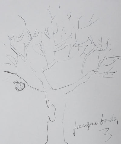 Jacques BODOIN : L'arbre du fruit suspendu, Autographe et dessin original signé