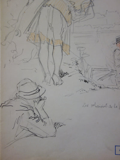 Georges CONRAD : Journée sur les rives, Dessin original signé