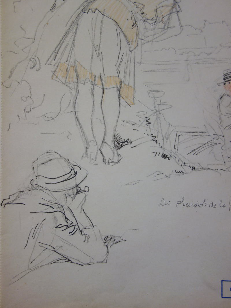 Georges CONRAD : Journée sur les rives, Dessin original signé