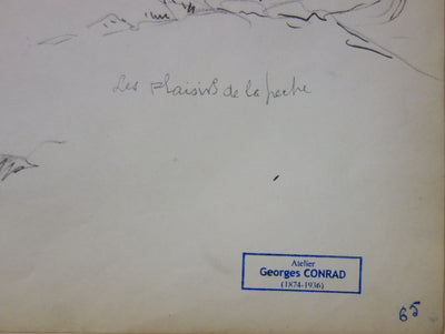 Georges CONRAD : Journée sur les rives, Dessin original signé