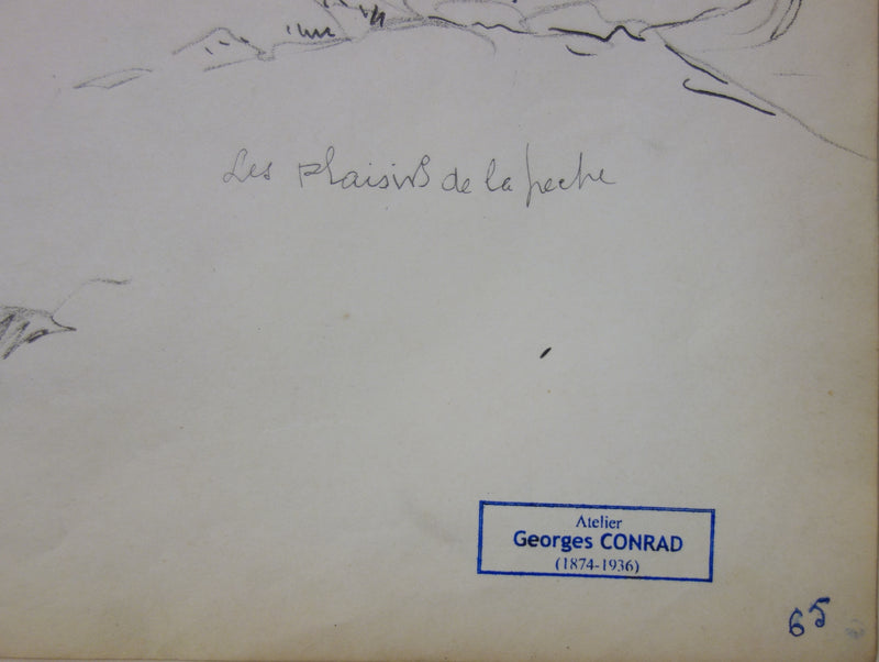 Georges CONRAD : Journée sur les rives, Dessin original signé