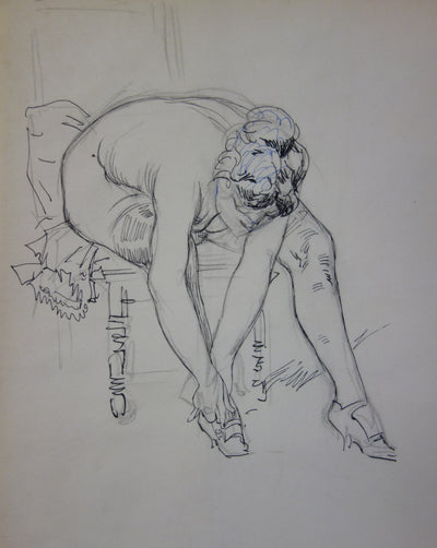 Georges CONRAD : Nu aux souliers, Dessin original signé
