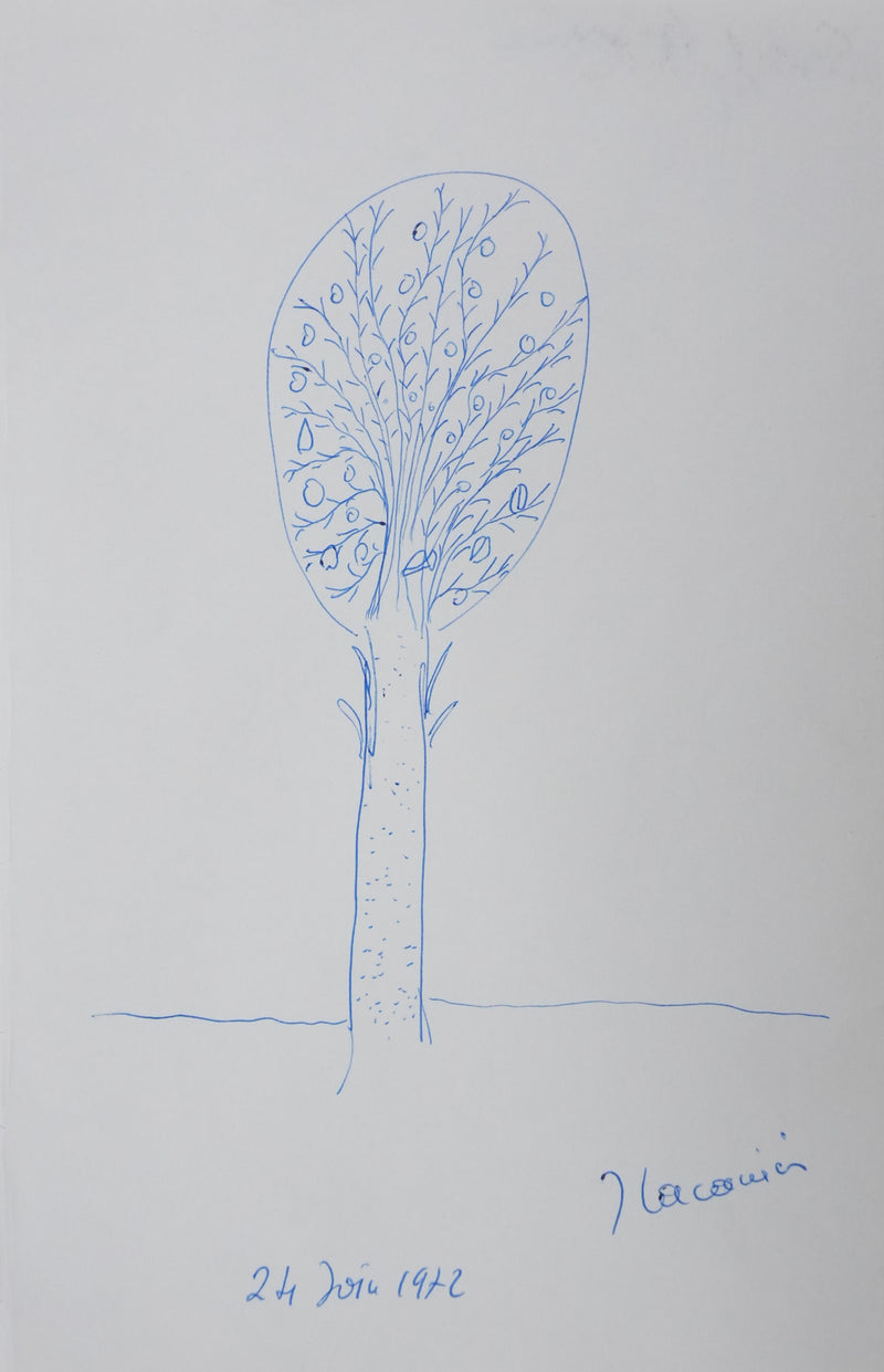 Jacques LACARRIERE : Les branches dans la bulle, Autographe et dessin original signé