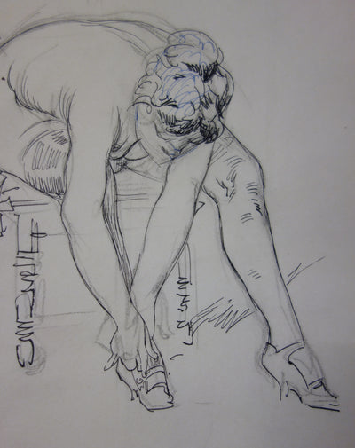Georges CONRAD : Nu aux souliers, Dessin original signé