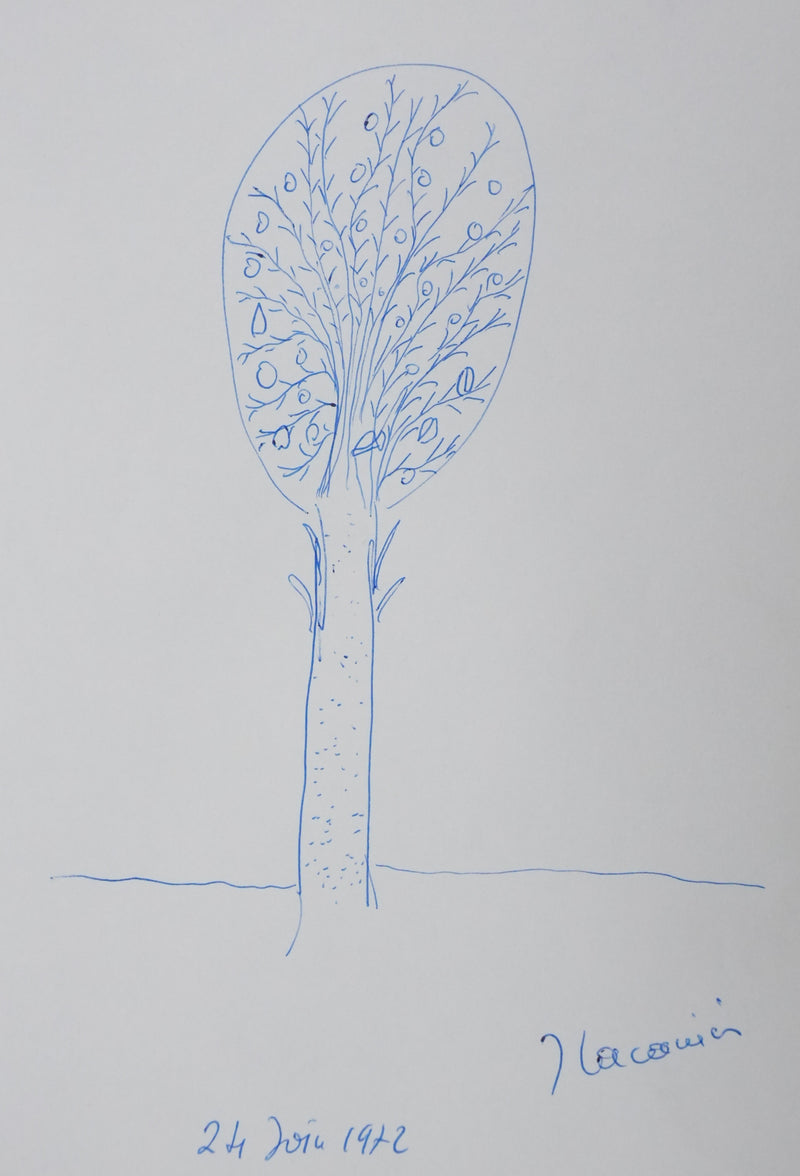 Jacques LACARRIERE : Les branches dans la bulle, Autographe et dessin original signé