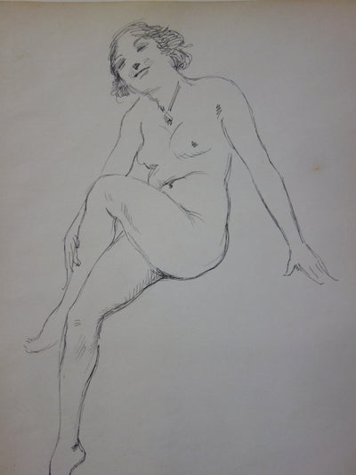 Georges CONRAD : Nu assis, Dessin original signé