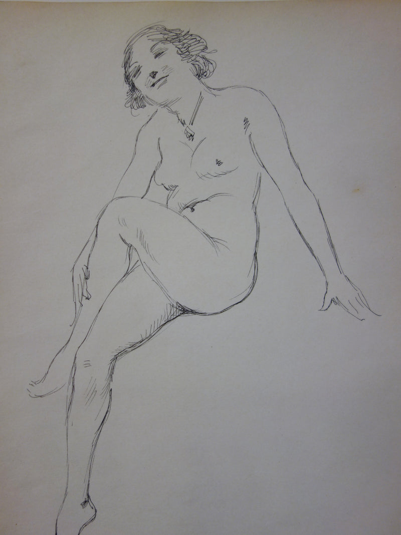 Georges CONRAD : Nu assis, Dessin original signé
