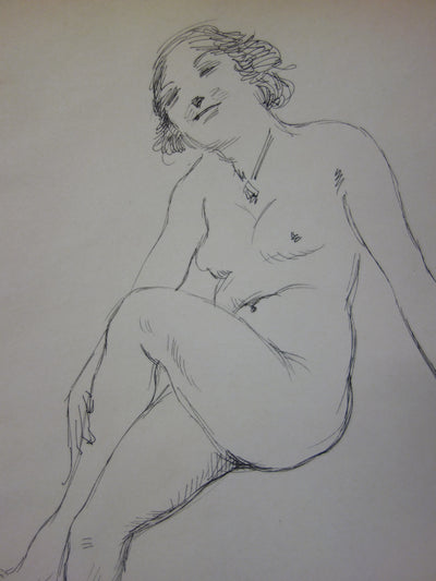 Georges CONRAD : Nu assis, Dessin original signé