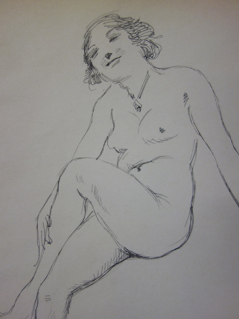 Georges CONRAD : Nu assis, Dessin original signé