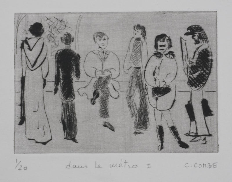 Camille COMBE : Dans le métro I, Gravure originale signée
