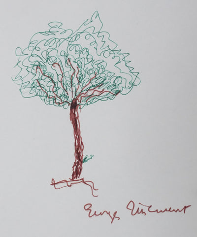 Georges PILLEMENT : L'arbre en couleur, Autographe et dessin original signé