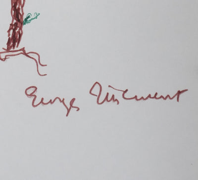 Georges PILLEMENT : L'arbre en couleur, Autographe et dessin original signé