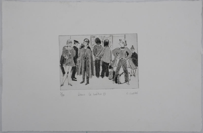 Camille COMBE : Dans le métro III, Gravure originale signée