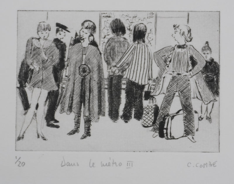 Camille COMBE : Dans le métro III, Gravure originale signée