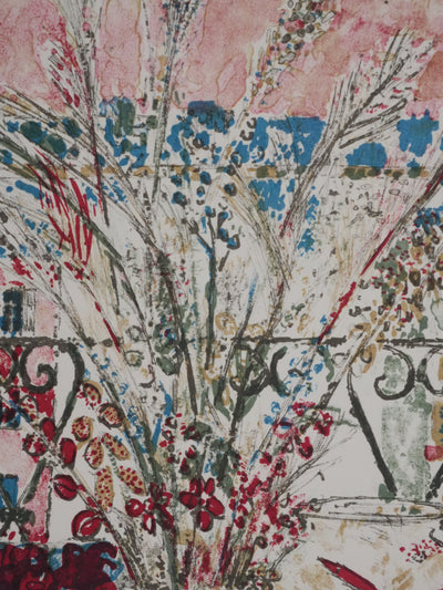 Guy BARDONE : Intérieur parisien aux fleurs et poissons, Lithographie originale