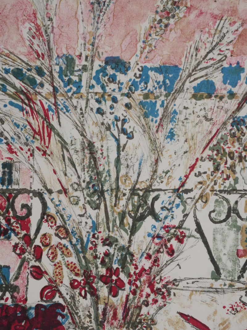 Guy BARDONE : Intérieur parisien aux fleurs et poissons, Lithographie originale