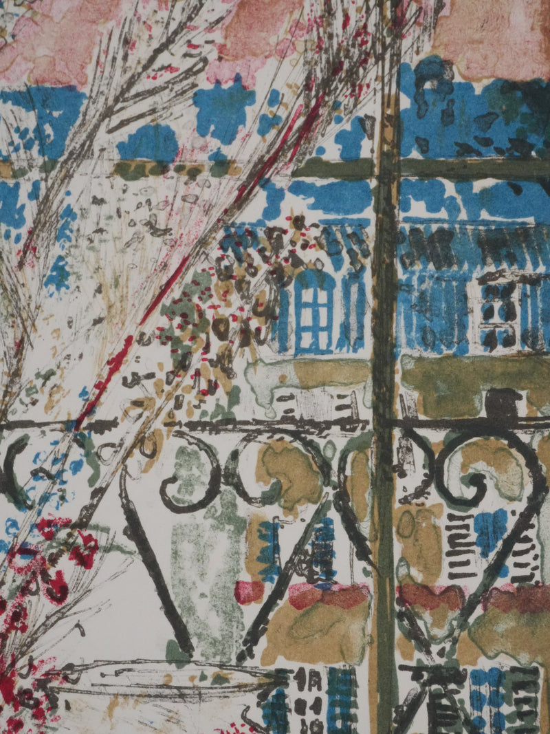 Guy BARDONE : Intérieur parisien aux fleurs et poissons, Lithographie originale