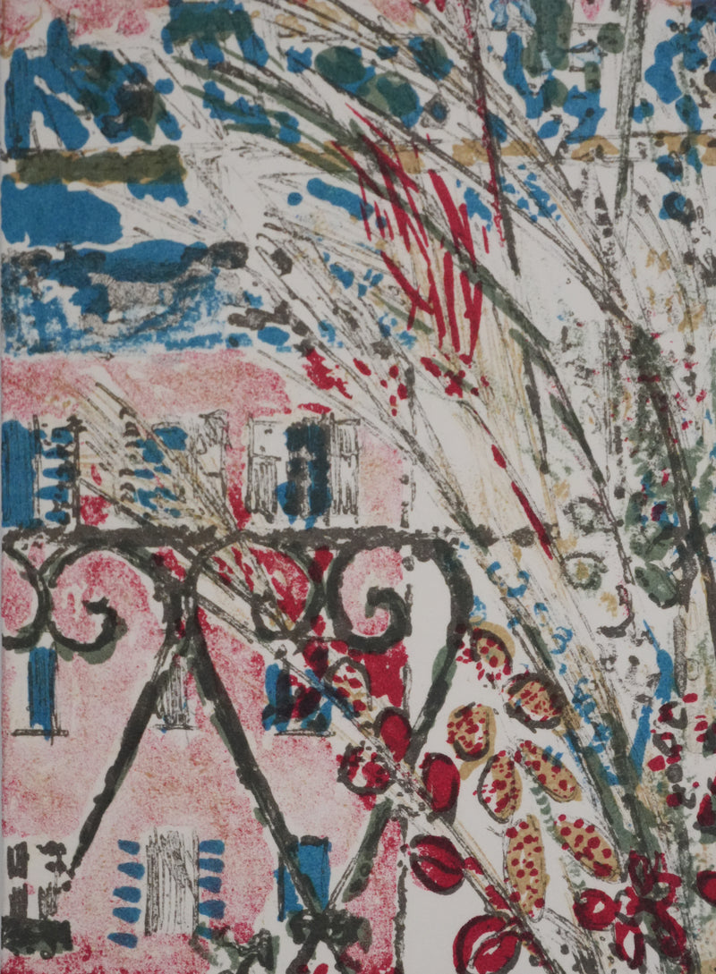 Guy BARDONE : Intérieur parisien aux fleurs et poissons, Lithographie originale