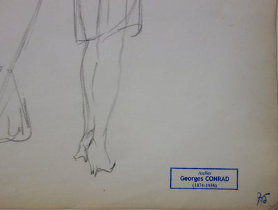Georges CONRAD : L'attente, Dessin original signé