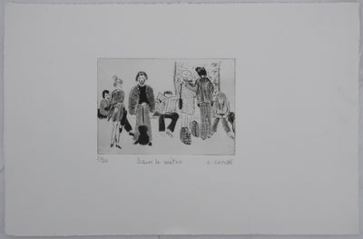 Camille COMBE : Dans le métro II, Gravure originale signée
