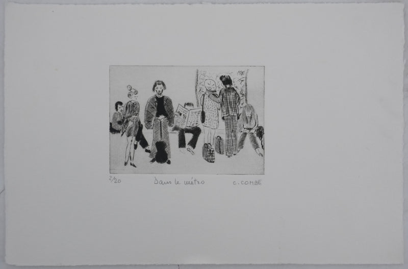 Camille COMBE : Dans le métro II, Gravure originale signée