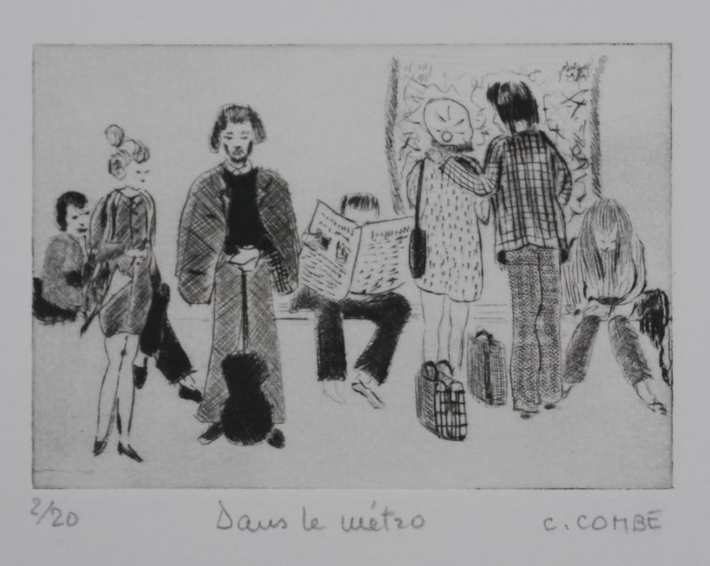 Camille COMBE : Dans le métro II, Gravure originale signée