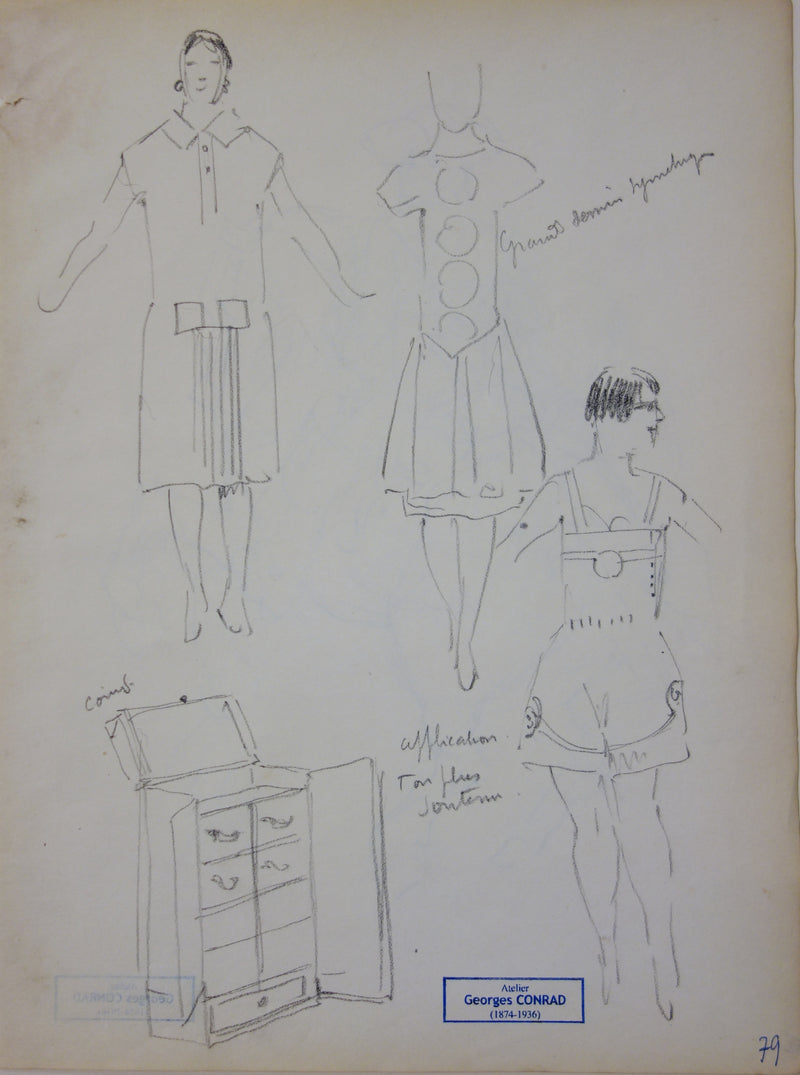 Georges CONRAD : Etudes pour costumes, Dessin original signé
