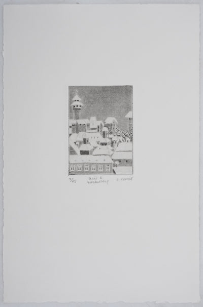 Camille COMBE : Noël à Nuremberg, Gravure originale signée