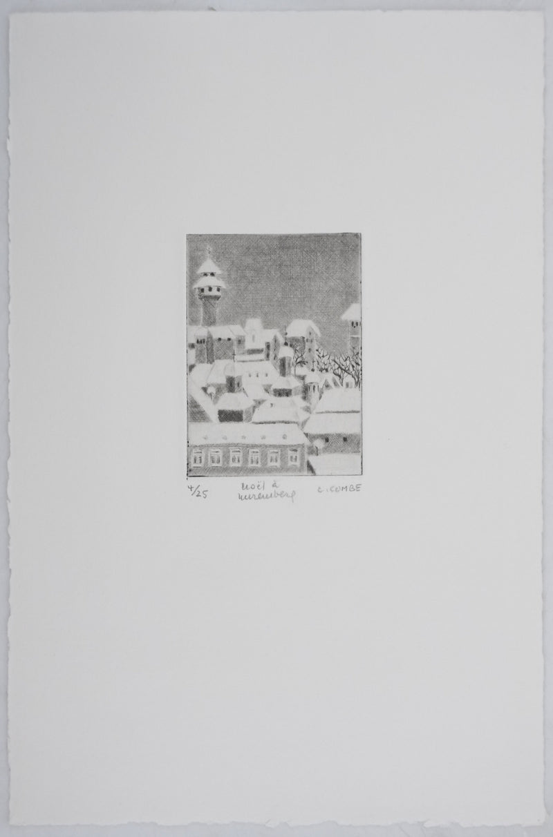 Camille COMBE : Noël à Nuremberg, Gravure originale signée